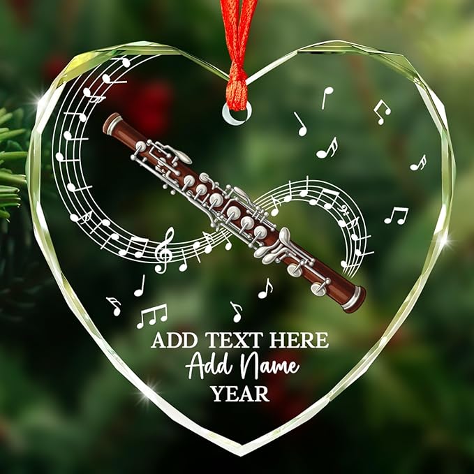 Personalized Oboist Christmas Glass Ornament 2026, Oboe Teacher Christmas Tree Ornaments, Custom Text Name & Year Oboe Ornament Gift for Student Friend, Musical Instruments Xmas Decorations