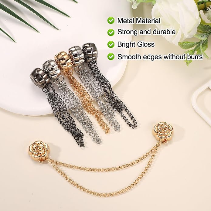 6pcs Magnetic Clothing Clips with Chain, Multi-Function Magnet Button Pins Hijab Cuff Clips for Fixing Hem of Clothes Long Pants Legs Sleeves of Shirts