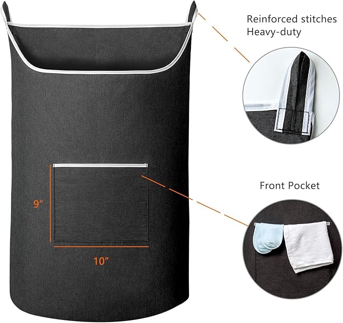 Black Hanging Laundry Hamper Bag, XL Door Hanging Hamper with Large Openging Laundry Hamper Storage Bag Large Size 36X22 Inch (Black)