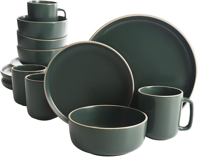 Gibson Home Zuma 16 Piece Round Kitchen Dinnerware Set, Dishes, Plates, Bowls, Mugs, Service for 4, Matte Stoneware, Grey, Gray