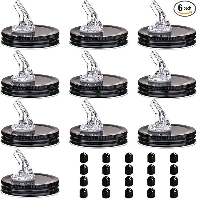 Mason Jar Pour Spouts. free flow Mason Jar Pour Spouts, mason jar for spout regular mouth size 70mm dispenser germination cover. Leak-Proof 22-Pack + 44 Black Lid Caps (22 Pack silver color)