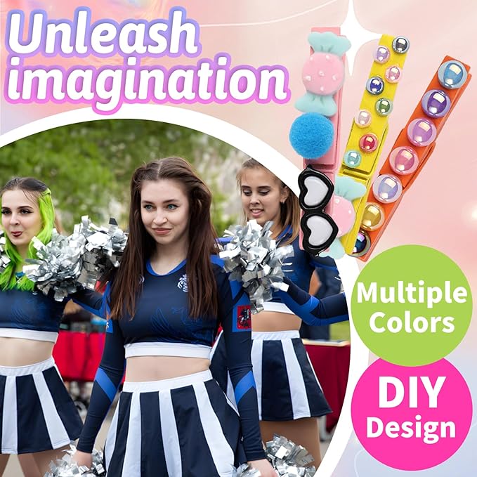 80 Set Cheer Pins Spirit Clips Clothes Wooden Pins for Backpacks Include 90 Mini Resin Animals 30 Mini Bows 500 Beads Cheer Clothespins Decorations Ribbon Team Classroom Cheer Gifts Bulk（Colorful）