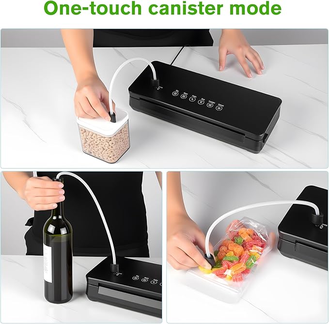 YIERRY 120W Power Vacuum Sealer for Food, Food Sealer Machine with 5 Molds include Dry, Moist, Pulse, Seal, Canister, Accessory, Built in Cutter & Vacuum Bags Storage, with 1 Bag Rolls