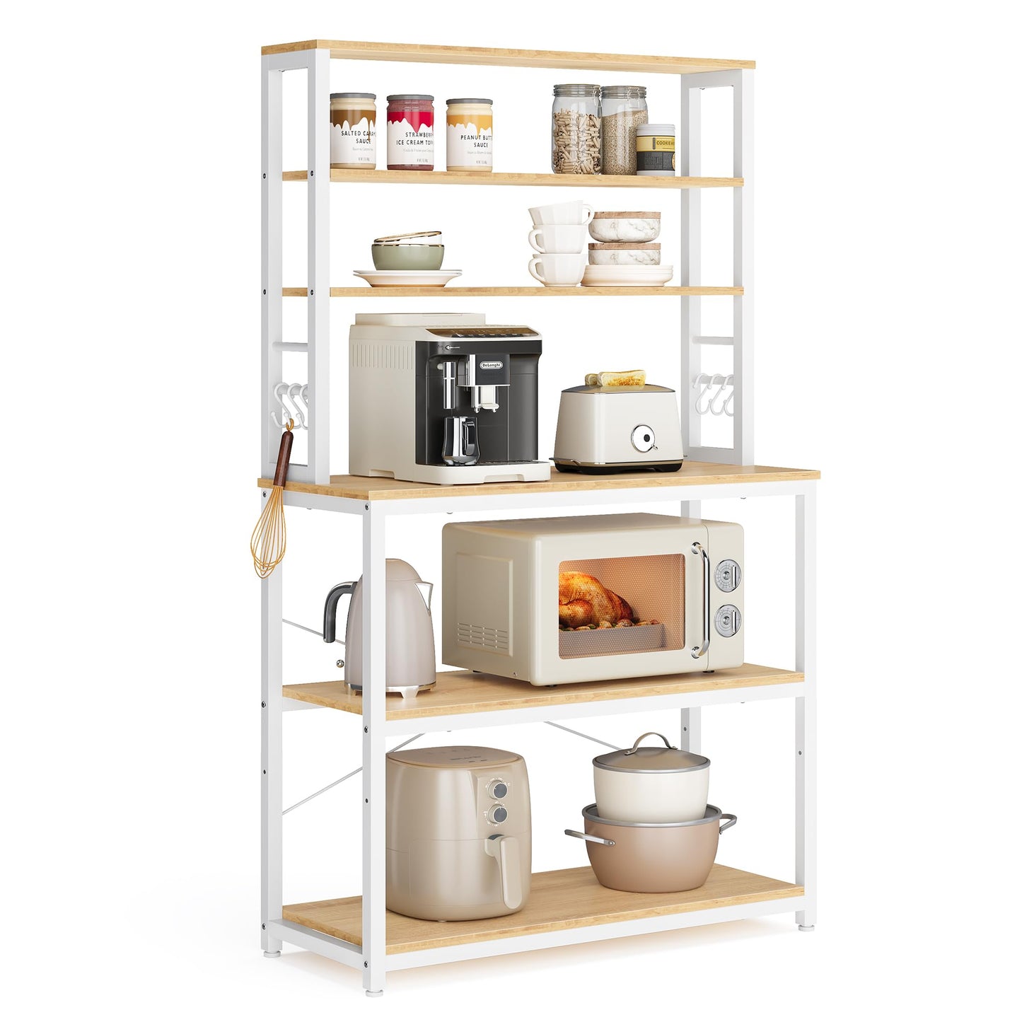 VASAGLE Coffee Bar, 31.5 Inches 6-Tier Baker's Rack with 6 Hooks