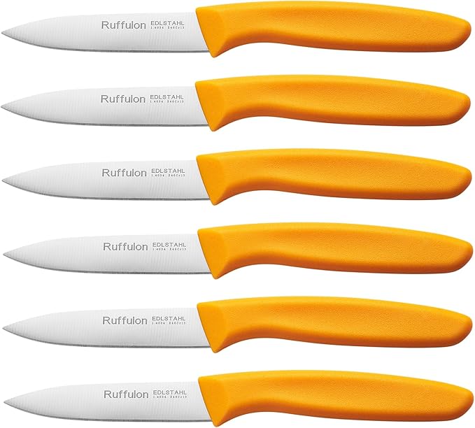 Paring & Fruit Knives Set of 6, Stainless Steel Sharp Blades, Black.