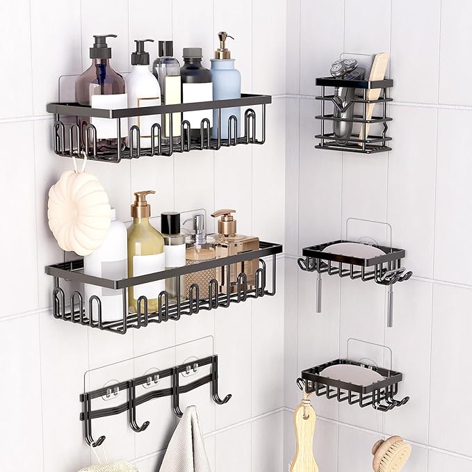 4 Pack Shower Shelf Adhesive Replacement, No Drilling Transparent Adhesive Hooks Stickers, Strong Wall Hook Strip for Shower Caddy Basket and Bathroom Shelf, Kitchen Racks (3 Hooks)
