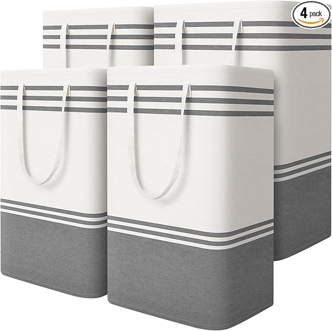 4 Pack Large Laundry Baskets, Laundry Hampers, Freestanding Waterproof Collapsible Clothes Bag with Extended & Reinforced Handles - Clothes Basket for Dorm, Bathroom, Home (75L)