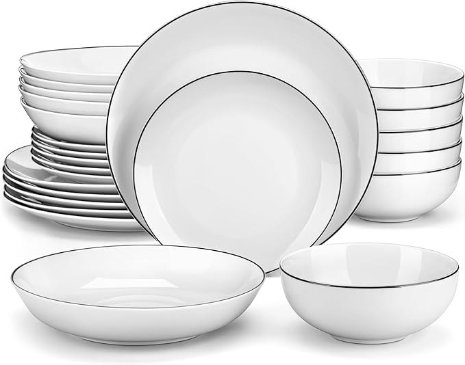 MALACASA 30 Piece Porcelain Dinnerware Set, Grey White Dish Set for 6, Square Ceramic Dishware Sets, Chip and Scratch Resistant Plates and Bowls Sets, Cups and Saucers, Series ELISA
