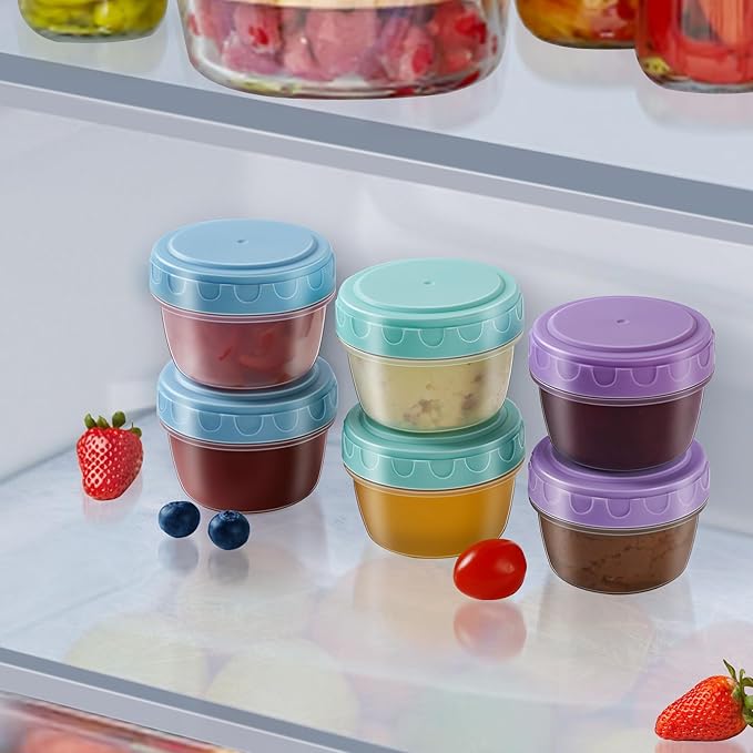 Salad Dressing Container to Go with lids,Dishwasher and Microwave Safe Tiny Condiment Containers with Graduated Lines, Reusable and Leakproof Small Sauce Containers for Lunch Box 6 Pcs 2.7 OZ Mixed 1
