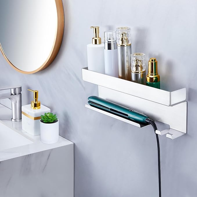 Storage Hair Dryer Holder for Curling Iron Wands Accessories, Hair Straightener Holder, Wall Mount Hair Tool Organizer for Styler Attachments, Curling Iron Holder Organizer for Bathroom, Silver