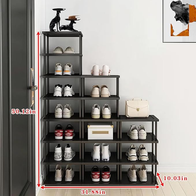Vertical Shoe Rack - Tall Narrow Shoe Rack Organizer for Small Spaces,17 Tier Bamboo Shoen Shelf for Entryway,Closet,Corner,Doorway,Skinny Shoe Shelf Space Saving Shoe Storage,Free Stackable DIY