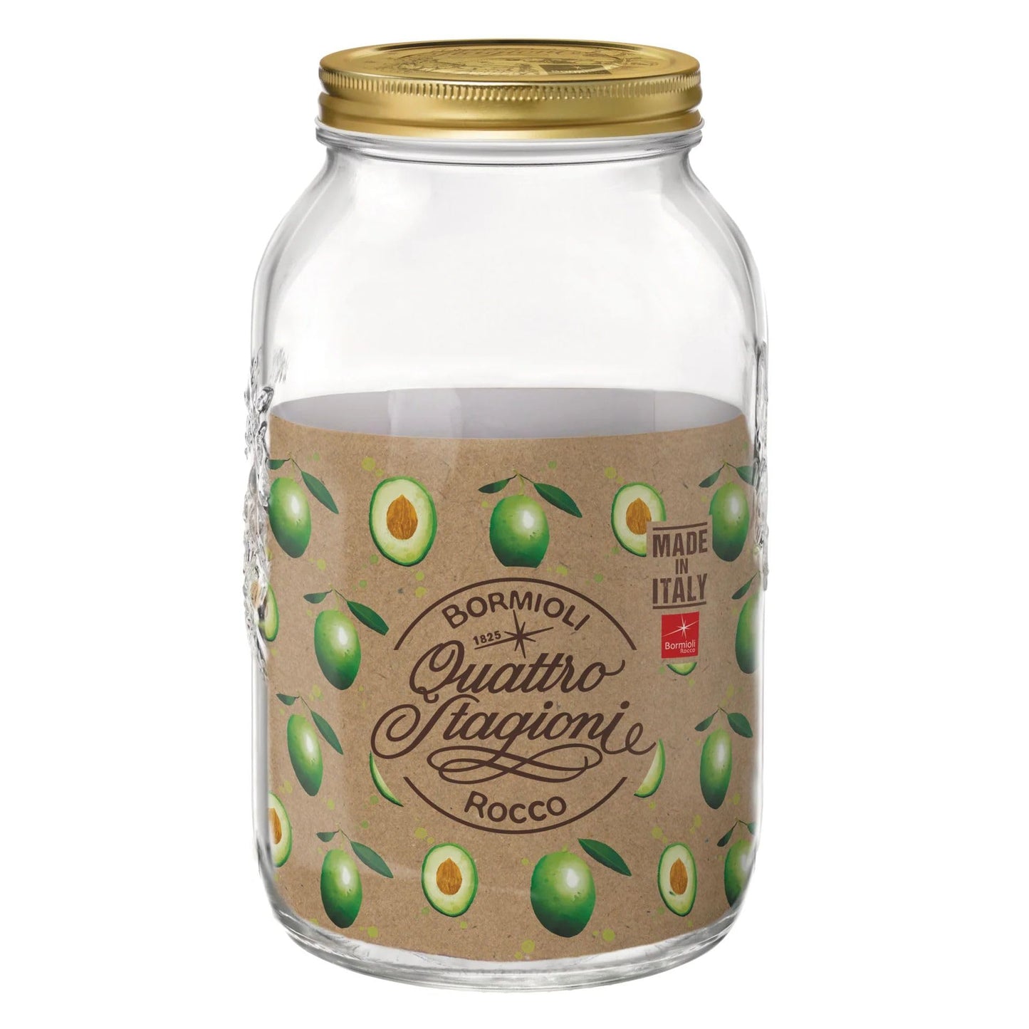 Bormioli Rocco Quattro Stagioni Mason Jar, 67.75 Oz - Clear/Gold