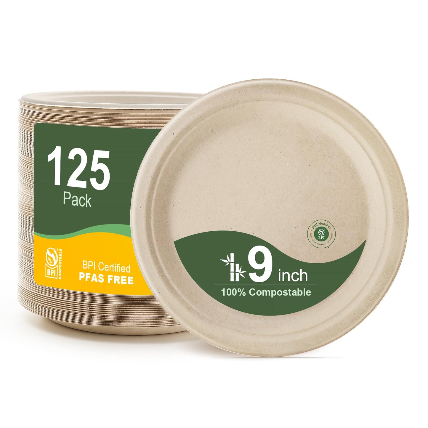 WELLIFE Paper Plates 9 Inch 125-Pack Heavy Duty Paper Plates Bulk
