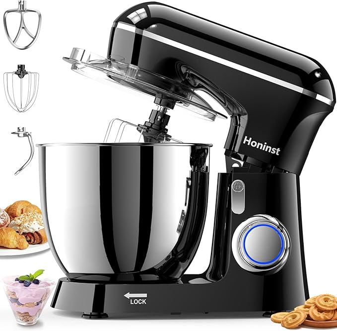 Honinst Stand Mixer, 6.5QT 10-Speed Tilt-Head 3-IN-1 Electric Food Mixer