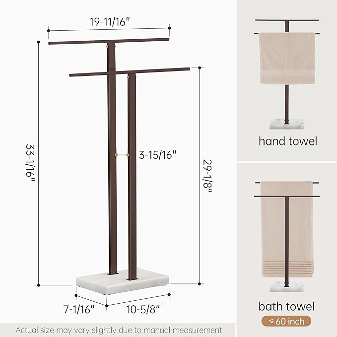 KES Bronze Standing Towel Rack with Weighted Marble Base, 2-Tier Towel Rack Stand for Bathroom Floor, Bath Towel Holder Fits Bath Towel & Hand Towel,18/8 Stainless Steel, BTH217-BB