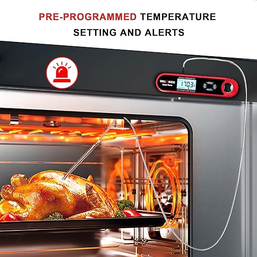 GRILLMATIC Heat Hero Digital Instant Read Meat Thermometer for Cooking and Baking with Backlight, Hold Function & Magnet for Kitchen, Beef, Grill, BBQ, Candy and Turkey