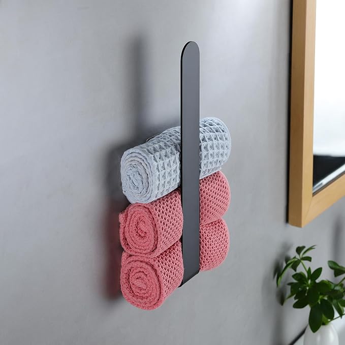 Taozun Adhesive Towel Holder - Hand Towel Rack for Bathroom, Stainless Steel Towel Rail Wall Mounted, 12-Inch Guest Towel Holder, Brushed Black