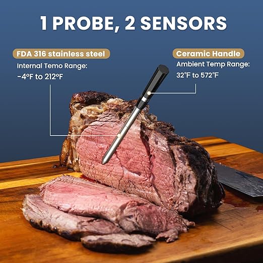 iDiAK Wireless Meat Thermometer for Grilling and Smoking, CP10 New Gen 500FT Meat Probe Thermometers, Dual Sensor, Dual Alarm, Smart Food Thermometer Probe for BBQ, Oven, Grill, Smoker, Sous Vide