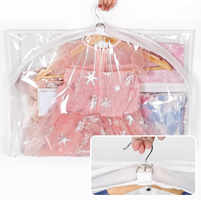 Univivi Clear PVC Dance Costume Bags Garment Bag 35 Inch for Dance Competitions, with 3 Seperated Medium Clear Zipper Pockets and 1 Large Back Zippered Pocket (Clear)