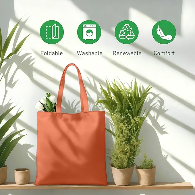 MOLOVA 1 Pack Available Premium Canvas Reusable Tote Gift Bags,Made of Natural Canvas with Handle,Work,DIY,Shopping(Orange)