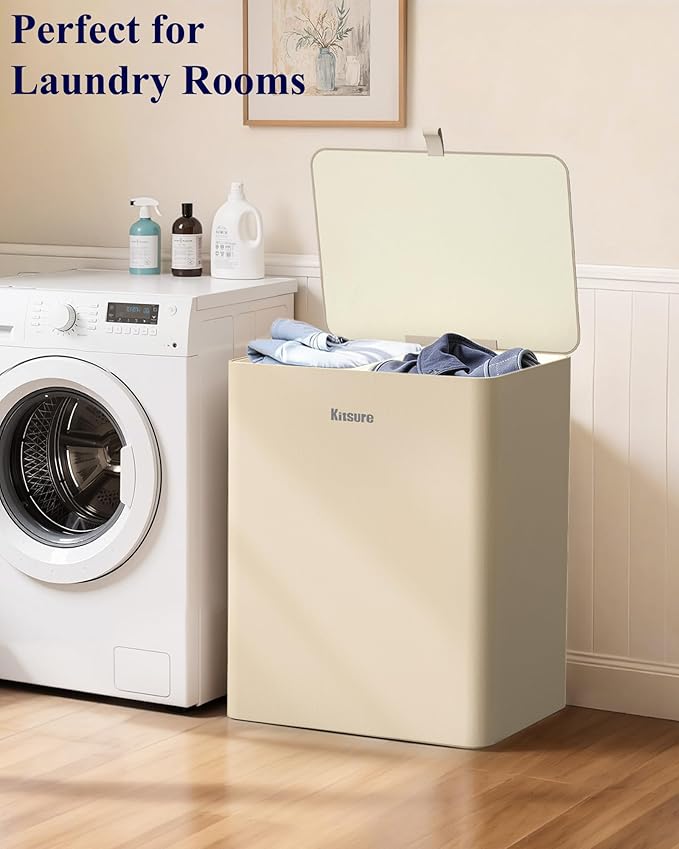 Kitsure Laundry Basket 115L – Large Laundry Hamper with Lid, 2-Compartment Divided Clothes Sorter with Removable Hamper Bags, Beige Organizer for Laundry Room, Bathroom & Bedroom, 22.2" x 16" x 30.7"