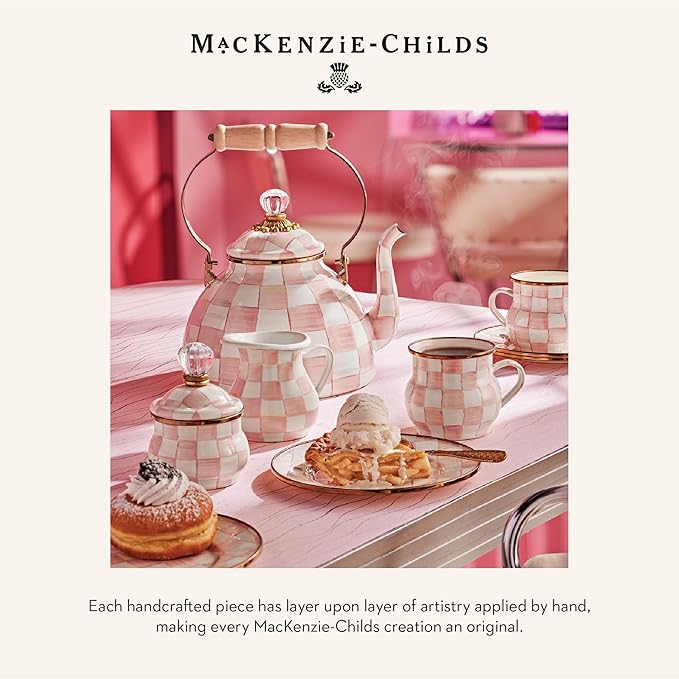 MACKENZIE-CHILDS Enamel Salad Serving Set, Pink-and-White Rosy Check