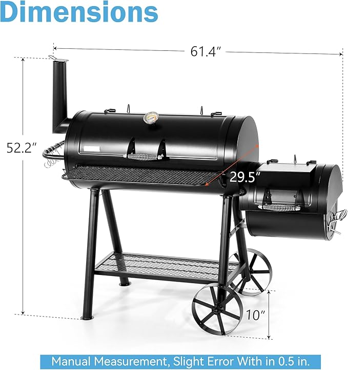 Offset Smoker Charcoal Grills with 37 Inch Cook Chamber for Outdoor Cooking