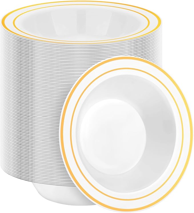 BESTSTAR 100 Pack clear Plastic Bowls with Red Rim