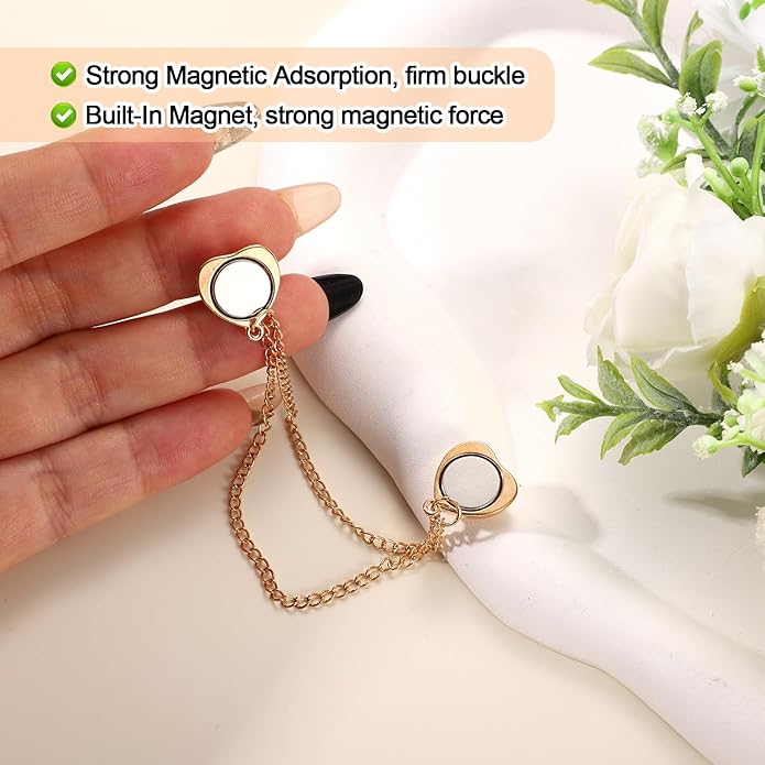 6pcs Magnetic Clothing Clips with Chain, Multi-Function Magnet Button Pins Hijab Cuff Clips for Fixing Hem of Clothes Long Pants Legs Sleeves of Shirts