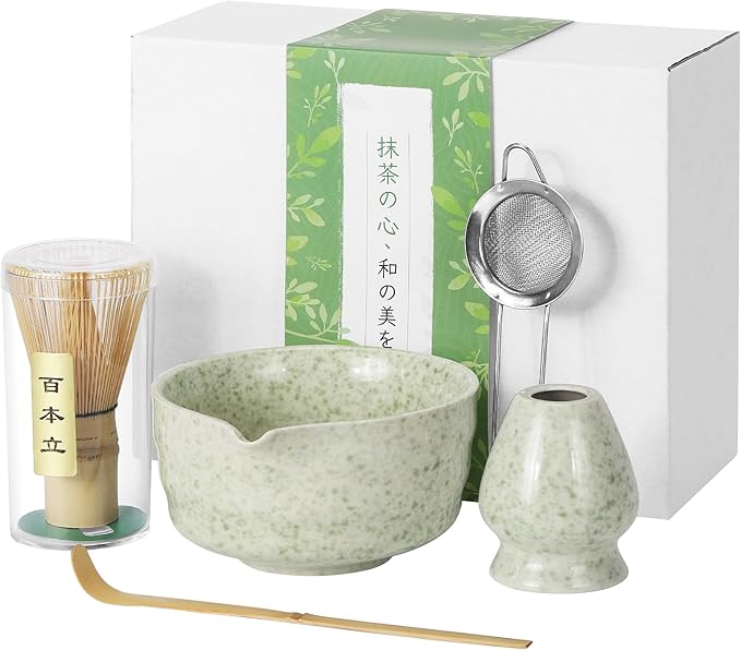 Liyarya Matcha Whisk Sets, 5 Pcs Handmade Ceremony Matcha Kit, Ceramic Matcha Bowl with Spout, Whisk Set for Making Matcha, Gift for Lover, Family, Friends, Tea Enthusiasts
