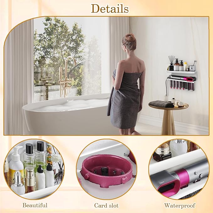 Airwrap Storage Holder Compatible with Dyson Airwrap Curling Iron Wall Mounted Storage Rack Holder for Home Organizer (with Comb) White