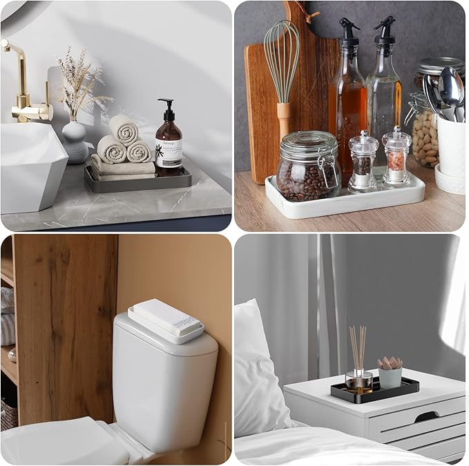 Gurygo Vanity Tray for Bathroom, 10" Ceramic Soap Dispenser Tray for Kitchen Counter, Bathroom Trays for Counter, Kitchen Tray for Soap Bottles (Black, Set/1)…