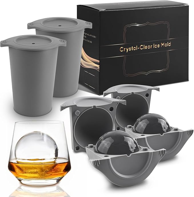 Clear Ice Cube Maker, 2.5" Easy-Release Sphere Ice Maker, Stainless Steel Clear Ice Maker (Gray, 1 PACK)