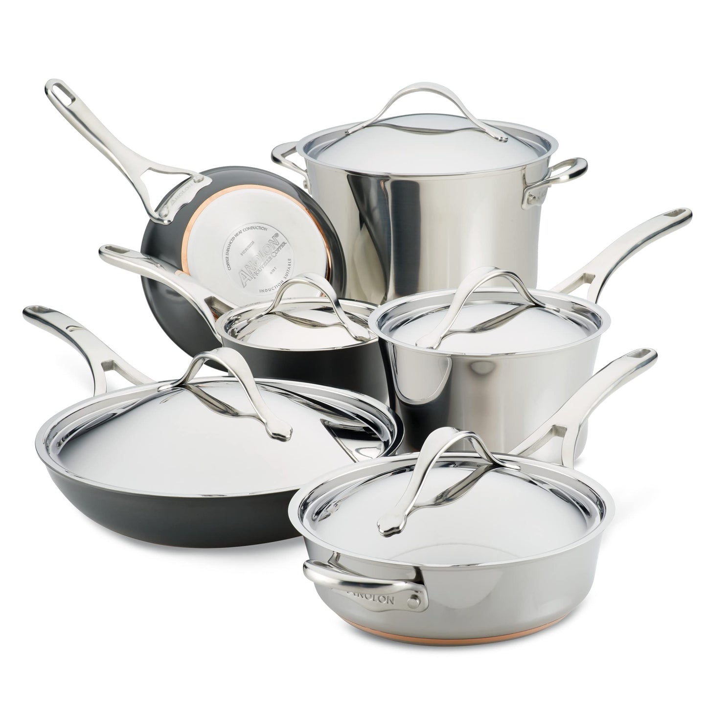 Anolon Nouvelle Stainless Stainless Steel Frying Pan / Fry Pan / Stainless Steel Skillet with Lid - 12 Inch, Silver
