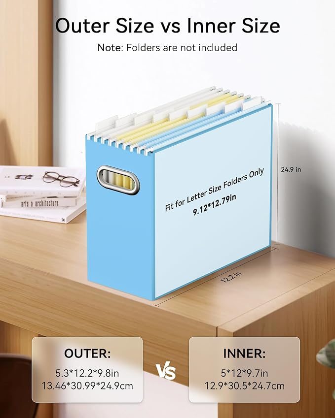 Oterri Cardboard File Organizer Box for Hanging File Folders Letter Size,File Box for Computer Desk,File Cabinet,Working Home,Office,Classroom (Blue, Letter Size - 6 Packs)