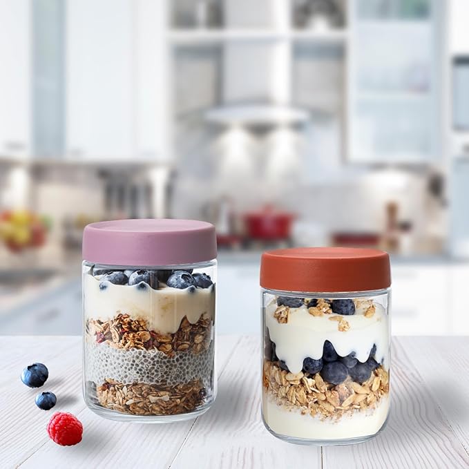 Overnight Oats Containers with Lids 16 oz Glass Jars Glass Mason Jars with Airtight Lids, Perfect for Oats, Yogurt, Chia Pudding (12)