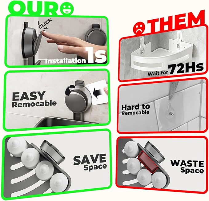 ONXE Shower Caddy Corner,Suction Cup Shower Caddy with Hooks,No Drilling Rustproof Aluminum Bathroom Organizers and Storage,Shelves for Bathroom Accessories Decor (1)