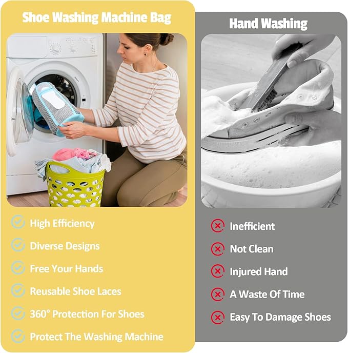 Shoe Washing Machine Bag,2 Pcs Shoe Washing Bag for Dryer & Washer, Reusable Laundry Shoe Bag for All Shoes Sizes, Independent Insole Compartment With Side Mesh (Grey)
