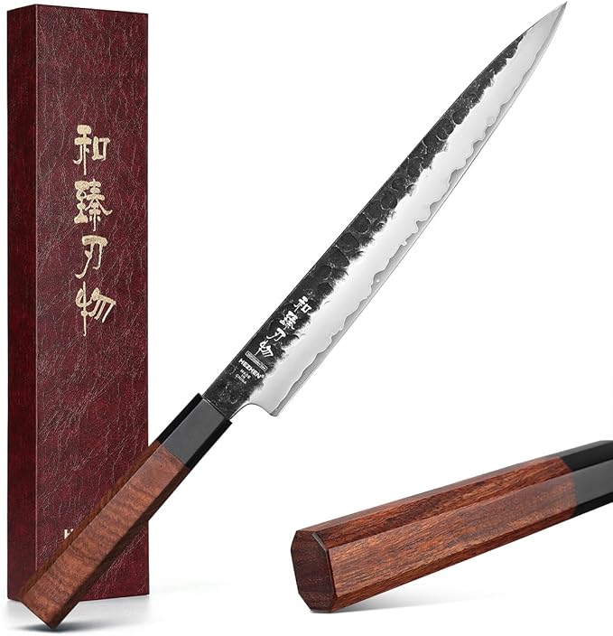 HEZHEN Santoku Knife, 7 Inches, 3 Layers Clad Steel Chef Knife,Professional Japanese Kitchen Knife for Chefs and Home Cooking,Wooden Octagonal Handle