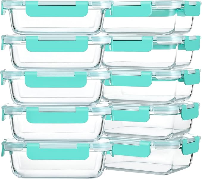 M MCIRCO 10 Pack,22 oz Glass Food Storage Containers with lids, Gray