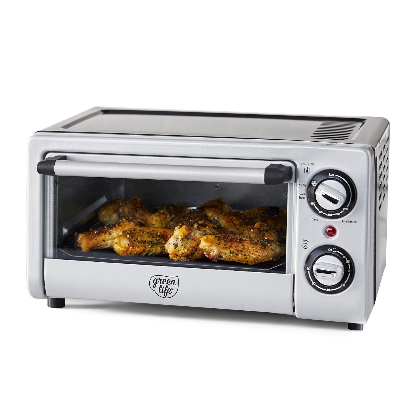 GreenLife Countertop Toaster Oven Air Fryer Stainless Steel, Healthy Ceramic Nonstick, PFAS Free, Tray & Basket, Bake, Broil, Reheat, Adjustable Temp & Time Control, Auto Shutoff, Turquoise