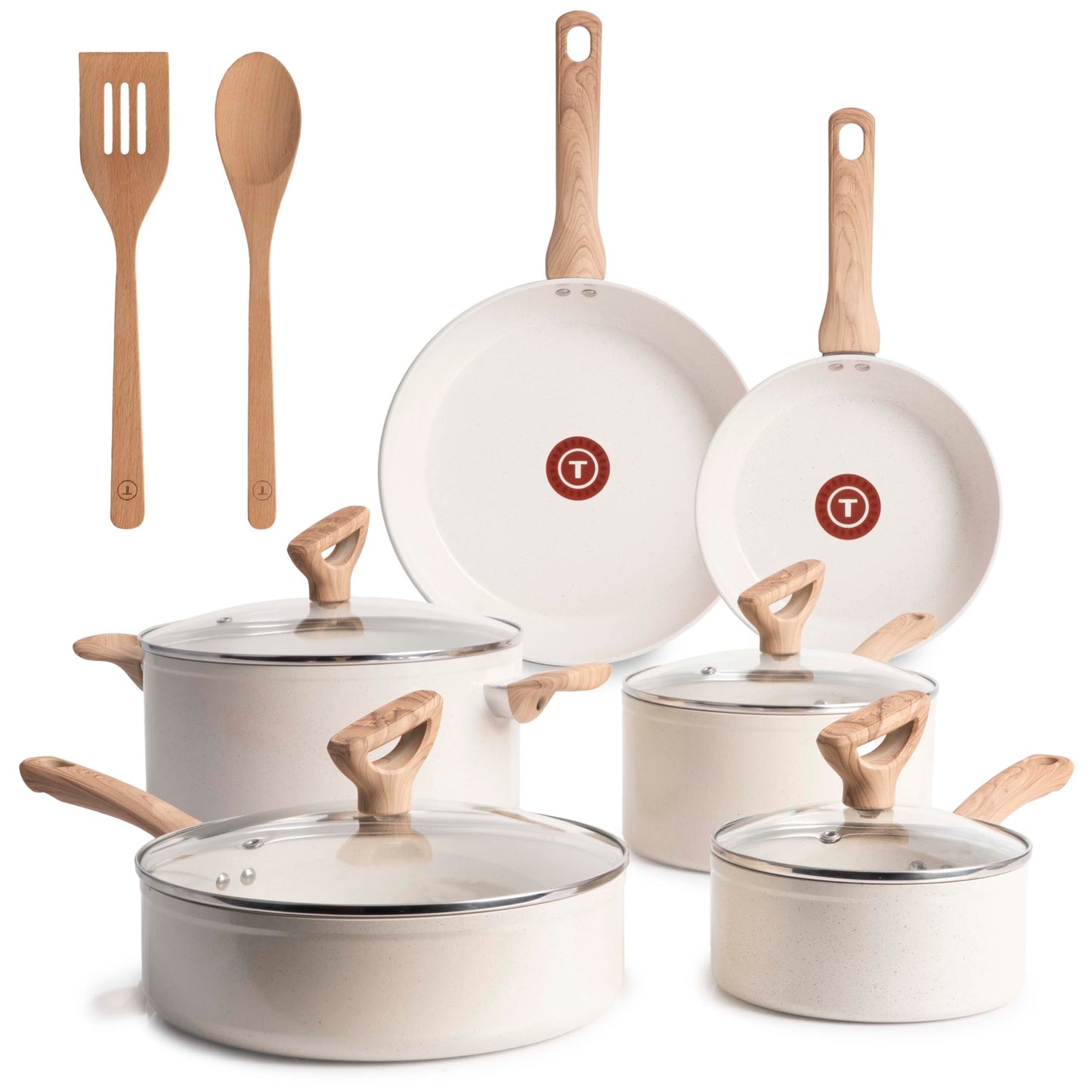 T-Fal Revive Ceramic Nonstick Pots and Pans Set, 12-Piece, Beige Granite
