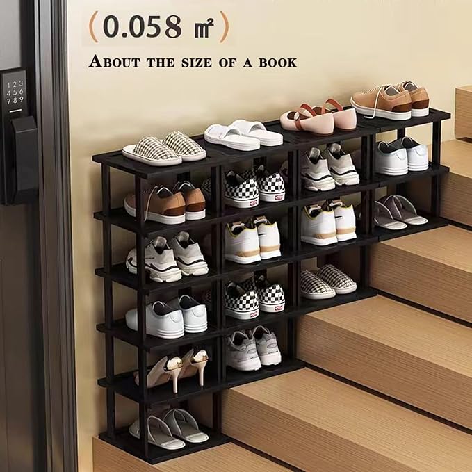 Vertical Shoe Rack - Tall Narrow Shoe Rack Organizer for Small Spaces,17 Tier Bamboo Shoen Shelf for Entryway,Closet,Corner,Doorway,Skinny Shoe Shelf Space Saving Shoe Storage,Free Stackable DIY