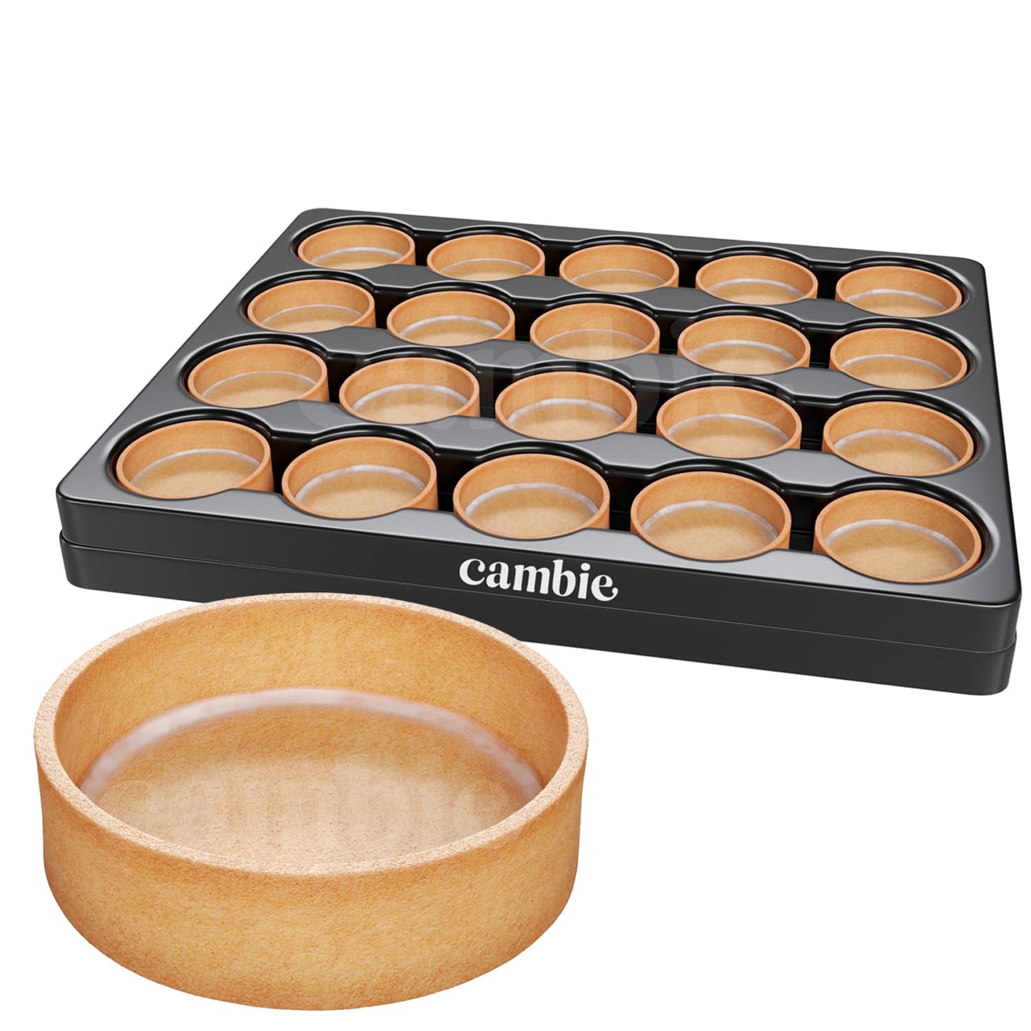 Cambie Sweet Round Large Tart Shells, 3.15" Diameter, French Style Tart Shells with White Chocolate Coating (Pack of 24)