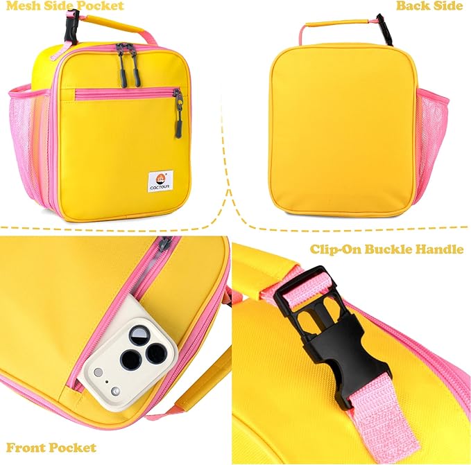 Lunch Box Kids,Premium Insulated Lunch Bag for Girls Boys,Soft Bag Mini Cooler Back to School Thermal Reusable Lunch Bag for Work School Picnic (Yellow)