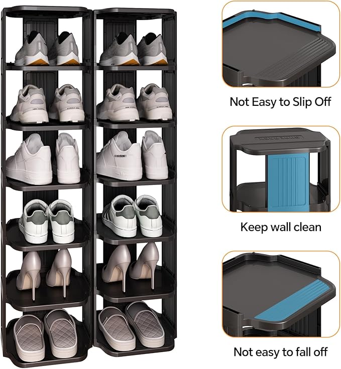 Kitstorack 10 Tiers Stackable Shoe Rack for Closet and Front Door Entrance - Free Standing Plastic Stand, Narrow Tall Vertical Organizer for Small Spaces Storage