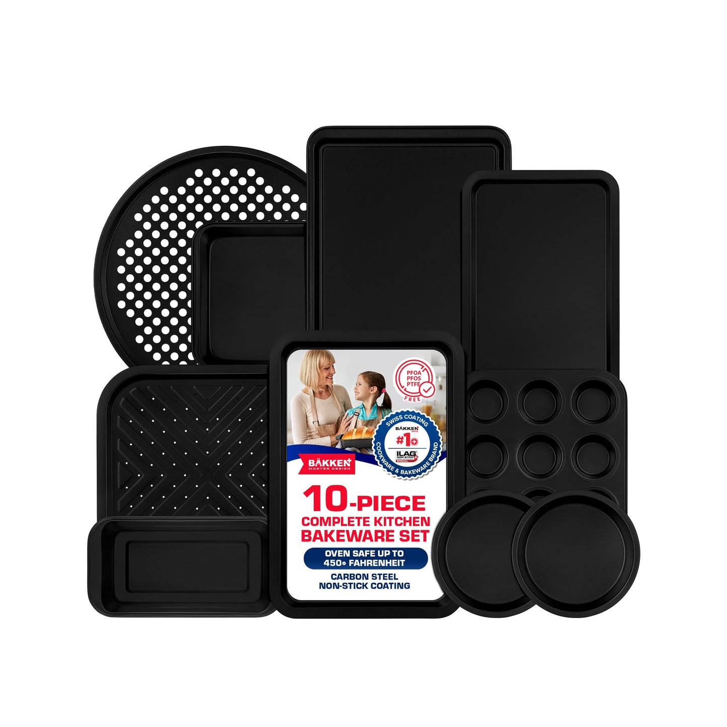 3 Piece Set Nonstick Carbon Steel Oven Bakeware -Professional Quality Kitchen Cooking Baking Trays -PFOA, PFOS, PTFE-Free Small, Medium & Large Baking Sheet Pans