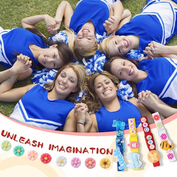 JOICEE 80PCS Cheer Pins Spirit Clips,80 Colored Wooden Clothes Pins 126 Mini Resin Animals Bows Daisy and Stickers Pen 300 Beads Pearls for Backpacks Ribbon Team Classroom Cheer Gifts Bulk