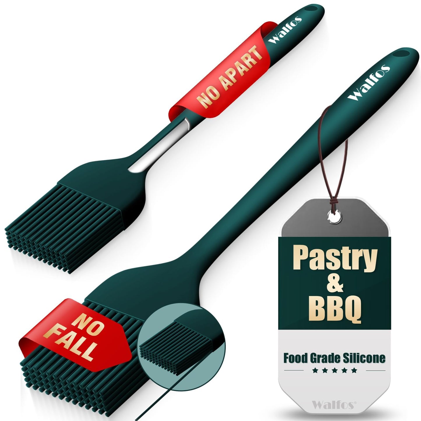 Walfos 3 Size Basting Brush, 600°F High Heat Resistant Silicone Pastry Brushes for BBQ, Baking, Kitchen Cooking, Desserts- BPA Free&Dishwasher Safe