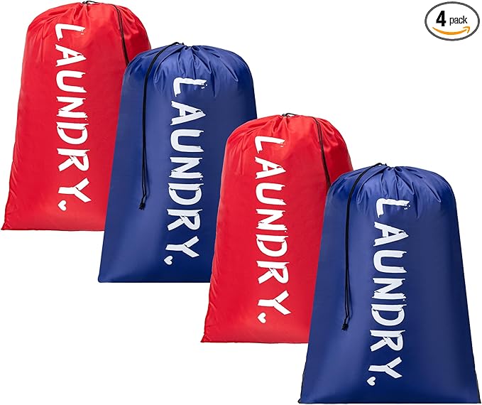4 Pack XL Travel Laundry Bag, Machine Washable Dirty Clothes Organizer with Drawstring,Large Enough to Hold 4 Loads of Laundry, Easy Fit a Laundry Hamper or Basket Travel Essentials 24" x 36"